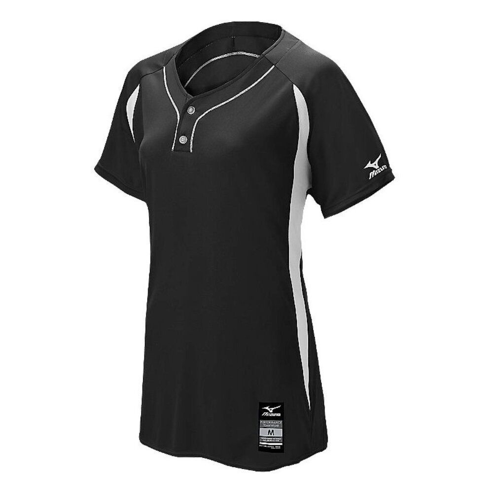 Mizuno Girl's Elite 2-Button Game Jersey, Black, Sz. M (YM)